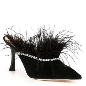 Antonio Melani x Nicola Bathie, the Liz Ostrich Feathers Rhinestone Suede Mules